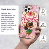 Cute Hawaiian Girl Hula Dance Coconut Shell Rose Custom Name Protective Phone Case Mobile Cover Durable Everyday Smartphone Shock Resistant