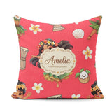 Custom Name Hawaiian Girl Hula Dance Coconut Shell Red Seamless Square Filled Cushion Throw Pillow Sofa Bed Home Decor Zip Washable UK Made