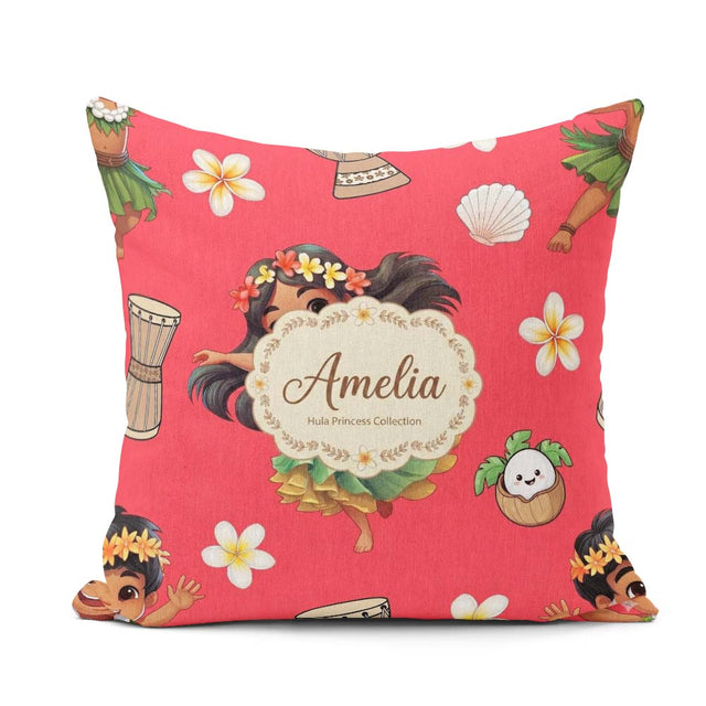 Custom Name Hawaiian Girl Hula Dance Coconut Shell Red Seamless Square Filled Cushion Throw Pillow Sofa Bed Home Decor Zip Washable UK Made