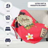 Cute Hawaiian Girl Hula Dance Coconut Shell Red Background Seamless  Personalised Custom Name Super Soft Fleece Blanket Bed Sofa Throw
