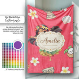 Cute Hawaiian Girl Hula Dance Coconut Shell Red Background Seamless  Personalised Custom Name Super Soft Fleece Blanket Bed Sofa Throw