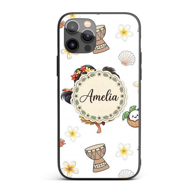 Cute Hawaiian Girl Hula Dance Coconut Shell Grey Custom Name Protective Phone Case Mobile Cover Durable Everyday Smartphone Shock Resistant