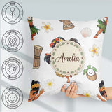 Custom Name Cute Hawaiian Girl Hula Dance Shell Grey Background Square Filled Cushion Throw Pillow Sofa Bed Home Decor Zip Washable UK Made