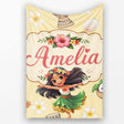 Cute Hawaiian Girl Hula Dance Coconut Shell Yellow Background  Personalised Custom Name Super Soft Fleece Blanket Bed Sofa Throw