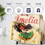 Cute Hawaiian Girl Hula Dance Coconut Shell Yellow Background  Personalised Custom Name Super Soft Fleece Blanket Bed Sofa Throw
