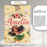 Cute Hawaiian Girl Hula Dance Coconut Shell Yellow Background  Personalised Custom Name Super Soft Fleece Blanket Bed Sofa Throw