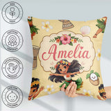 Custom Name Cute Girl Hula Dance Coconut Shell Yellow Background Square Filled Cushion Throw Pillow Sofa Bed Home Decor Zip Washable UK Made