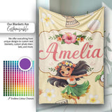 Cute Hawaiian Girl Hula Dance Coconut Shell Yellow Background  Personalised Custom Name Super Soft Fleece Blanket Bed Sofa Throw