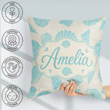 Custom Name Minimal Seashell Pattern Coastal Background Seamless Square Filled Cushion Throw Pillow Sofa Bed Home Decor Zip Washable UK Made
