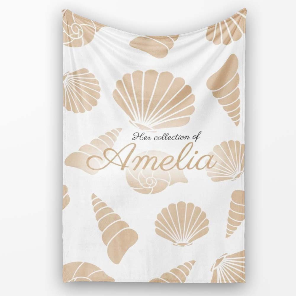 Minimal Seashell Pattern Beige Coastal Background Seamless Name Cute  Personalised Custom Name Super Soft Fleece Blanket Bed Sofa Throw