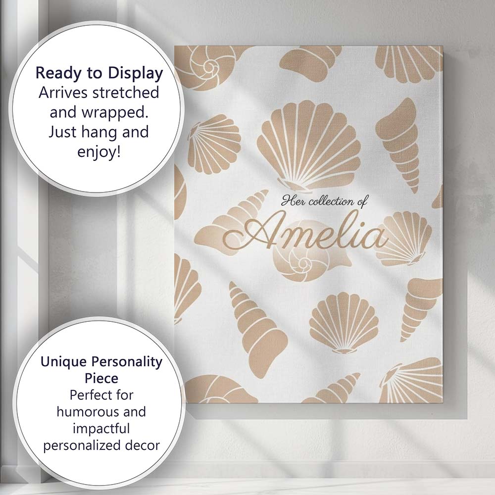 Personalised Name Minimal Seashell Pattern Custom  Unique Gift Idea Elegant Feature Canvas Wall Art Print Decor Picture Ready to Hang