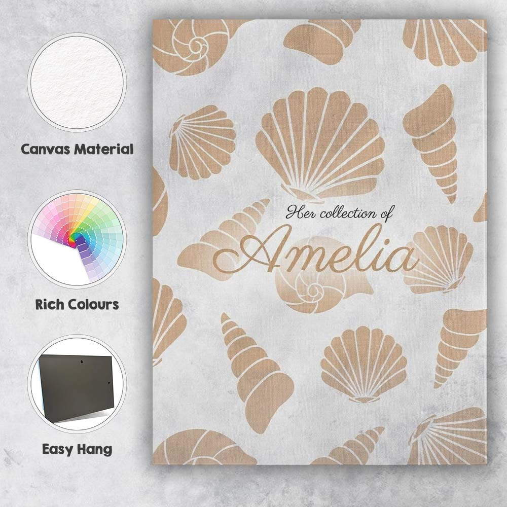 Personalised Name Minimal Seashell Pattern Custom  Unique Gift Idea Elegant Feature Canvas Wall Art Print Decor Picture Ready to Hang