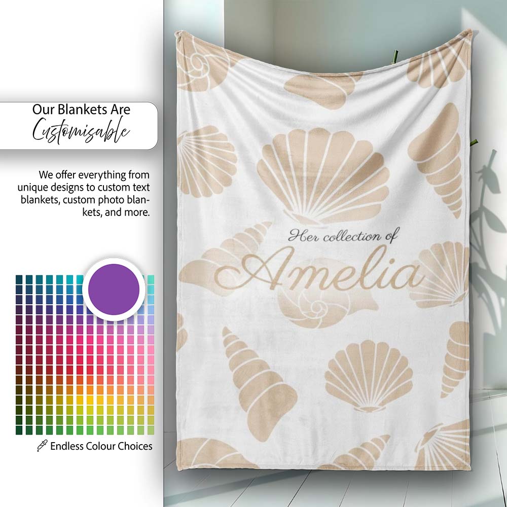 Minimal Seashell Pattern Beige Coastal Background Seamless Name Cute  Personalised Custom Name Super Soft Fleece Blanket Bed Sofa Throw