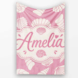 Minimal Seashell Pattern Soft Pink Background Coastal Style  Personalised Custom Name Super Soft Fleece Blanket Bed Sofa Throw