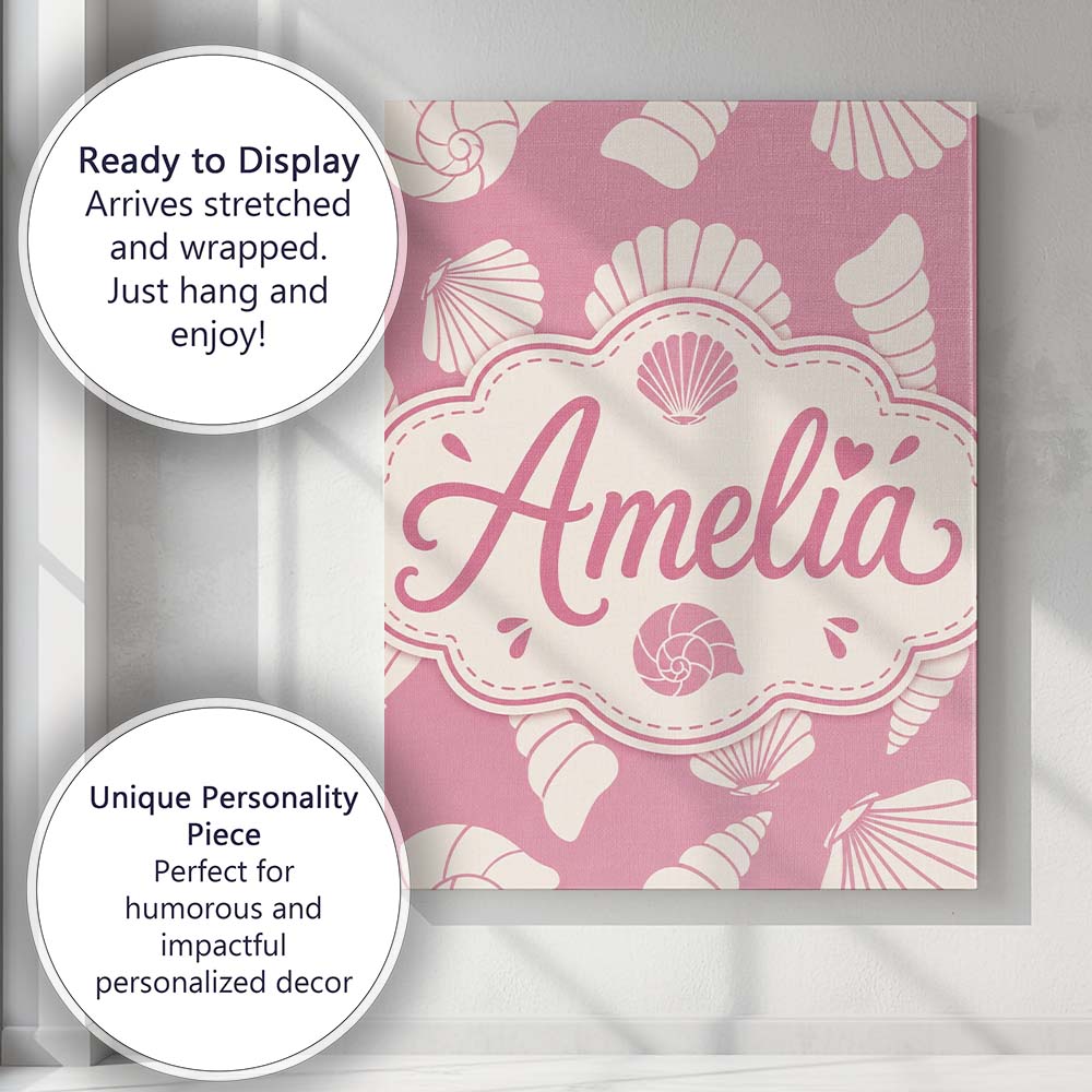Personalised Name Minimal Seashell Pattern Custom  Unique Gift Idea Elegant Feature Canvas Wall Art Print Decor Picture Ready to Hang