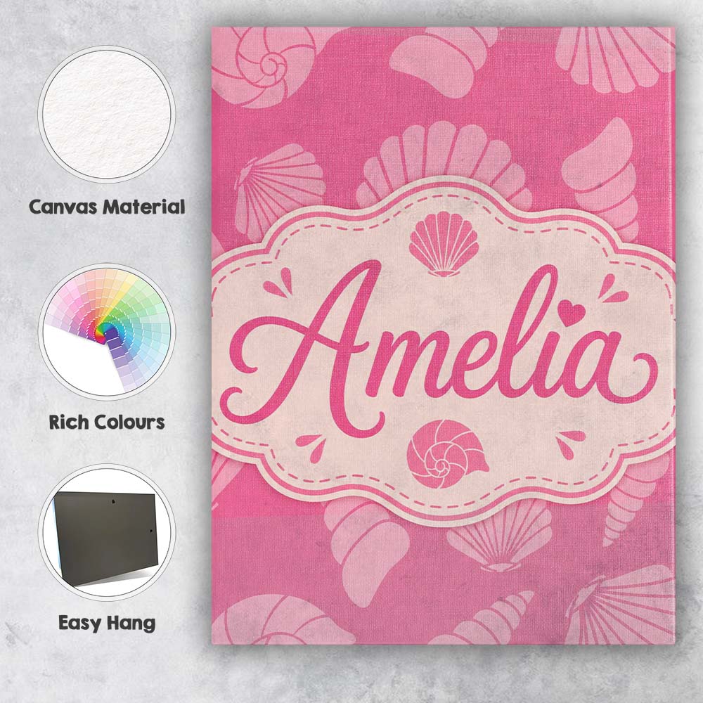 Personalised Name Minimal Seashell Pattern Custom  Unique Gift Idea Elegant Feature Canvas Wall Art Print Decor Picture Ready to Hang