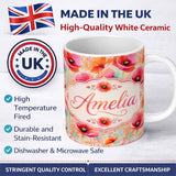 Personalized Custom Name Abstract Watercolor Poppy Bloom with Drip Effect Seamless Pattern 11oz Ceramic Coffee Tea Mug White Large Handle