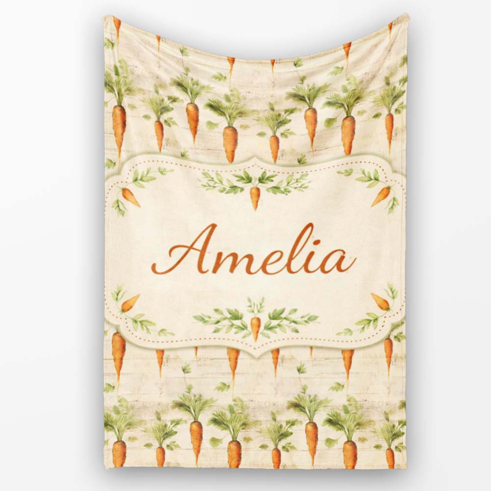 Rustic Carrot Vegetable Botanical Vintage Seamless Pattern Lovely  Personalised Custom Name Super Soft Fleece Blanket Bed Sofa Throw