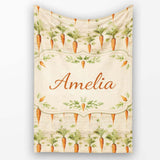 Rustic Carrot Vegetable Botanical Vintage Seamless Pattern Lovely  Personalised Custom Name Super Soft Fleece Blanket Bed Sofa Throw