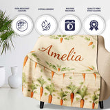 Rustic Carrot Vegetable Botanical Vintage Seamless Pattern Lovely  Personalised Custom Name Super Soft Fleece Blanket Bed Sofa Throw
