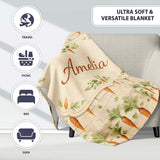 Rustic Carrot Vegetable Botanical Vintage Seamless Pattern Lovely  Personalised Custom Name Super Soft Fleece Blanket Bed Sofa Throw