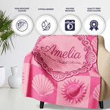 Boho Sun and Seashell Checkerboard Pink Tones Background Seamless  Personalised Custom Name Super Soft Fleece Blanket Bed Sofa Throw
