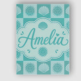 Personalised Name Teal Sun and Seashell Custom  Modern Room Accent Elegant Feature Canvas Wall Art Print Decor Picture Ready to Hang