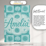 Teal Sun and Seashell Checkerboard Coastal Style Seamless Pattern  Personalised Custom Name Super Soft Fleece Blanket Bed Sofa Throw