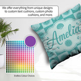 Custom Name Teal Sun and Seashell Coastal Style Seamless Pattern Square Filled Cushion Throw Pillow Sofa Bed Home Decor Zip Washable UK Made