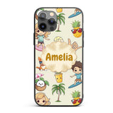 Cute Summer Beach Cartoon Kids Surf Pineapple Dog Custom Name Protective Phone Case Mobile Cover Durable Everyday Smartphone Shock Resistant