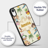 Cute Summer Beach Cartoon Kids Surf Pineapple Dog Custom Name Protective Phone Case Mobile Cover Durable Everyday Smartphone Shock Resistant