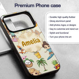 Cute Summer Beach Cartoon Kids Surf Pineapple Dog Custom Name Protective Phone Case Mobile Cover Durable Everyday Smartphone Shock Resistant