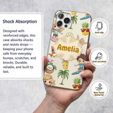 Cute Summer Beach Cartoon Kids Surf Pineapple Dog Custom Name Protective Phone Case Mobile Cover Durable Everyday Smartphone Shock Resistant