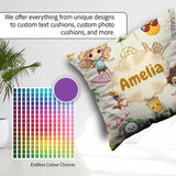Custom Name Summer Beach Cartoon Kids Surf Pineapple Dog Pattern Square Filled Cushion Throw Pillow Sofa Bed Home Decor Zip Washable UK Made