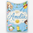 Cute Summer Beach Cartoon Kids Surf Pineapple Blue Background  Personalised Custom Name Super Soft Fleece Blanket Bed Sofa Throw
