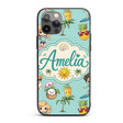 Cute Summer Beach Cartoon Kids Surf Pineapple Custom Name Protective Phone Case Mobile Cover Durable Everyday Smartphone Shock Resistant