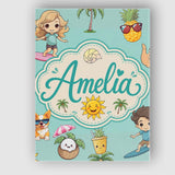 Personalised Name Cute Summer Beach Cartoon Custom  Bespoke Interior Contemporary Canvas Wall Art Print Decor Picture Ready to Hang