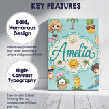Personalised Name Cute Summer Beach Cartoon Custom  Bespoke Interior Contemporary Canvas Wall Art Print Decor Picture Ready to Hang
