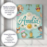Personalised Name Cute Summer Beach Cartoon Custom  Bespoke Interior Contemporary Canvas Wall Art Print Decor Picture Ready to Hang