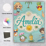 Personalised Name Cute Summer Beach Cartoon Custom  Bespoke Interior Contemporary Canvas Wall Art Print Decor Picture Ready to Hang