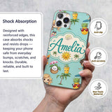 Cute Summer Beach Cartoon Kids Surf Pineapple Custom Name Protective Phone Case Mobile Cover Durable Everyday Smartphone Shock Resistant