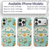 Cute Summer Beach Cartoon Kids Surf Pineapple Custom Name Protective Phone Case Mobile Cover Durable Everyday Smartphone Shock Resistant