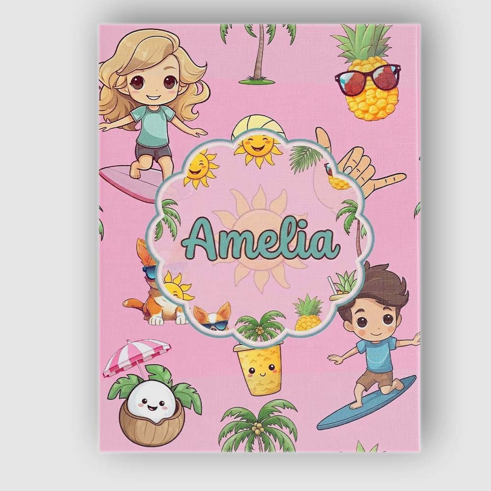 Personalised Name Cute Summer Beach Cartoon Custom  Bespoke Interior Contemporary Canvas Wall Art Print Decor Picture Ready to Hang
