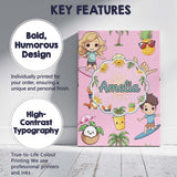 Personalised Name Cute Summer Beach Cartoon Custom  Bespoke Interior Contemporary Canvas Wall Art Print Decor Picture Ready to Hang