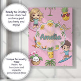 Personalised Name Cute Summer Beach Cartoon Custom  Bespoke Interior Contemporary Canvas Wall Art Print Decor Picture Ready to Hang