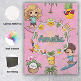 Personalised Name Cute Summer Beach Cartoon Custom  Bespoke Interior Contemporary Canvas Wall Art Print Decor Picture Ready to Hang