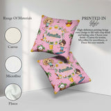 Custom Name Cute Summer Beach Cartoon Kids Surf Pink Background Square Filled Cushion Throw Pillow Sofa Bed Home Decor Zip Washable UK Made