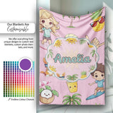 Cute Summer Beach Cartoon Kids Surf Pineapple Pink Background  Personalised Custom Name Super Soft Fleece Blanket Bed Sofa Throw