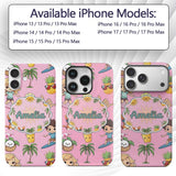 Cute Summer Beach Cartoon Kids Surf Pineapple Custom Name Protective Phone Case Mobile Cover Durable Everyday Smartphone Shock Resistant