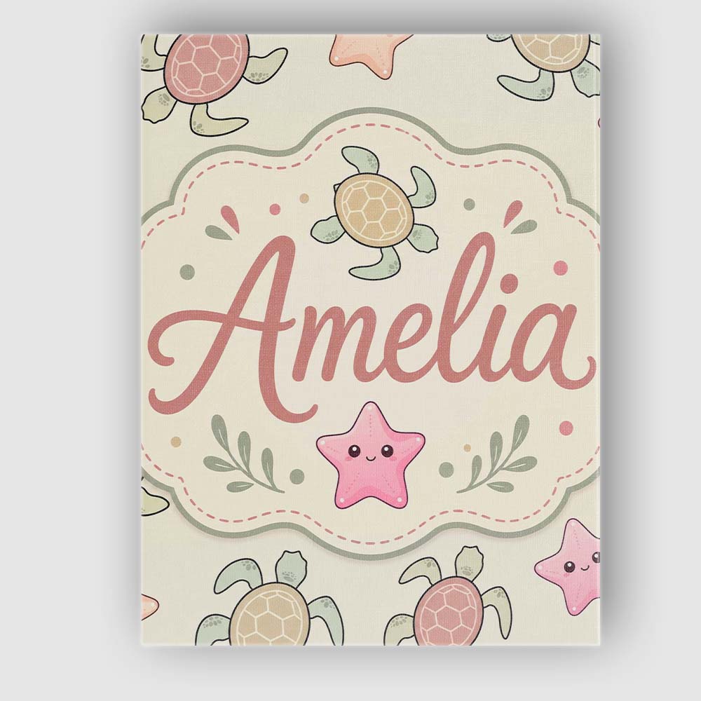 Personalised Name Cute Sea Turtle and Custom Modern Room Accent Creative Decorator Style Canvas Wall Art Print Decor Picture Ready to Hang